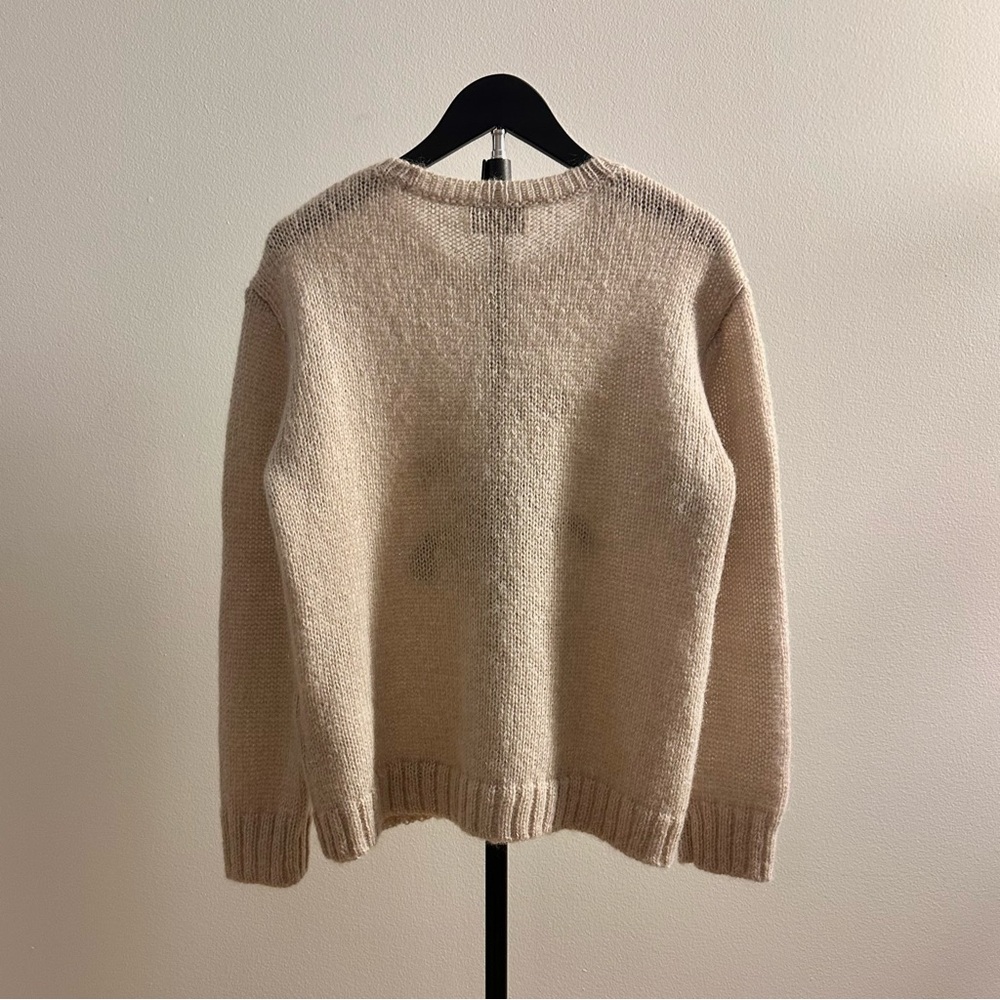 Coach Daisy Embroidered Intarsia Beige Mohair Wool Crew Neck Sweater Size M - Picture 2 of 8